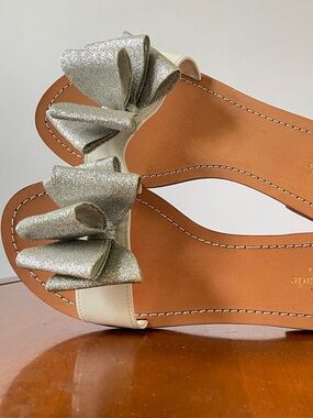 Kate Spade Silver Glitter Bow Slide Sandals | US 11